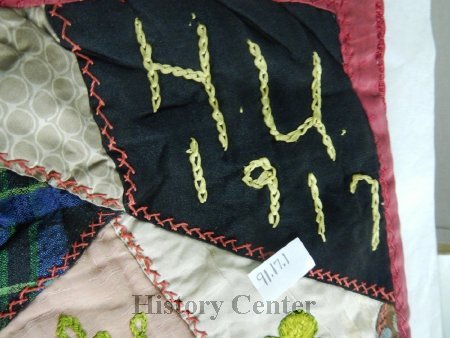 Crazy Friendship Quilt, 1914-1917, embroidery detail