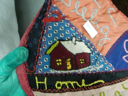 Crazy Friendship Quilt, 1914-1917, embroidery detail