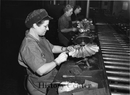 GE Women work on superchargers for the Air Force, 1944