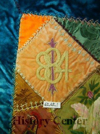 Embellished Lace Trimmed Crazy Quilt, 1884; detail