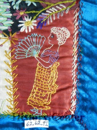 Embellished Lace Trimmed Crazy Quilt, 1884; detail